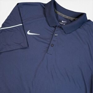NIKE Dri-Fit Team Issue Golf Polo Shirt Mens L Navy Blue Golf Performance